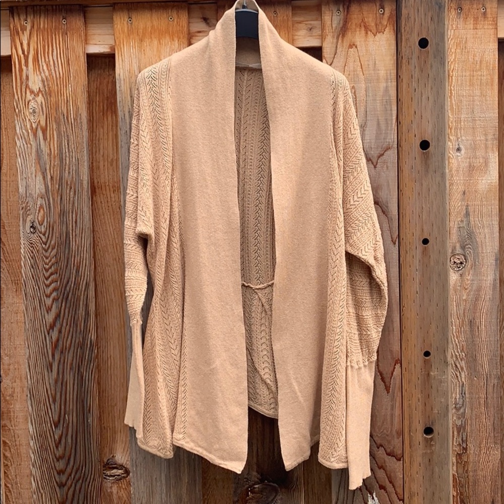 Athleta tan open knit Cotton Cashmere cardigan